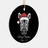 Pixel Art Zebra Santa Hat Black Background Gift Keramisch Ornament (Rechts)