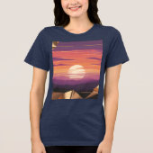 Pixel Art Zonsondergang Blauwe T-Shirt (Voorkant)