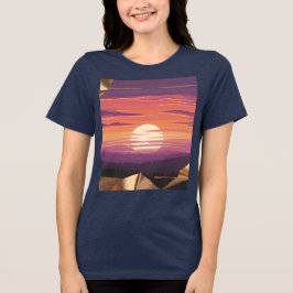 Pixel Art Zonsondergang Blauwe T-Shirt