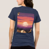 Pixel Art Zonsondergang Blauwe T-Shirt (Achterkant)