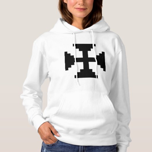 Pixel Art Zwart Kruis Symbool Hoodie (Voorkant)