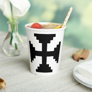 Pixel Art Zwart Kruis Symbool Papieren Bekers
