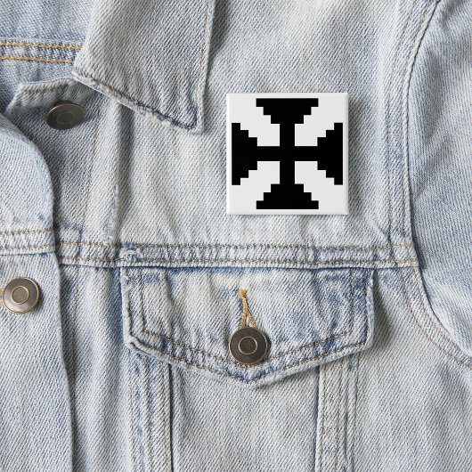 Pixel Art Zwart Kruis Symbool Vierkante Button 5,1 Cm
