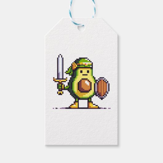 Pixel Avocado Warrior - 8-bits retro-gamekarakter Cadeaulabel (Voorkant)