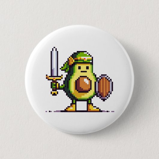 Pixel Avocado Warrior - 8-bits retro-gamekarakter Ronde Button 5,7 Cm (Voorkant)