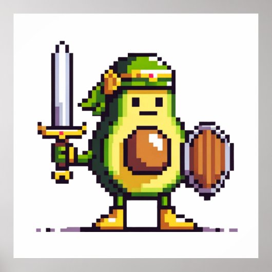 Pixel Avocado Warrior - Retro Gaming Art Poster (Voorkant)