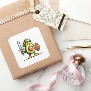 Pixel Avocado Warrior - Retro Gaming Art Vierkante Sticker