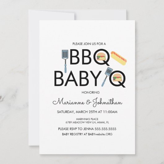 Pixel Baby shower BBQ Baby Q Kabobs Uitnodiging (Voorkant)