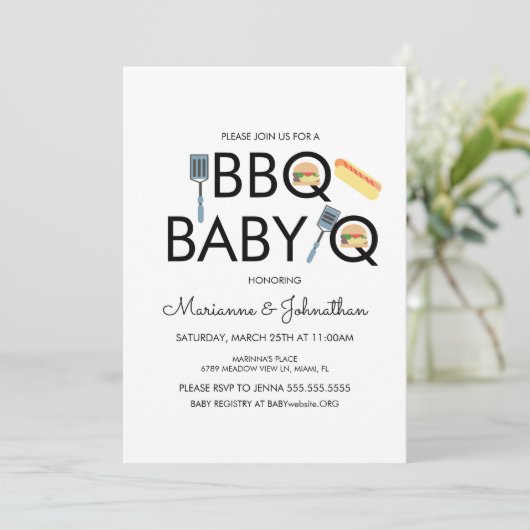 Pixel Baby shower BBQ Baby Q Kabobs Uitnodiging (Staand voorkant)