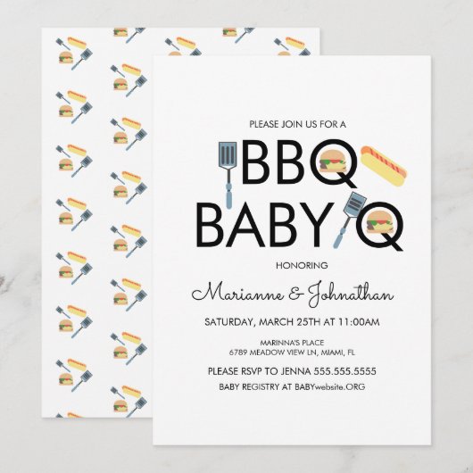 Pixel Baby shower BBQ Baby Q Kabobs Uitnodiging (Voorkant / Achterkant)