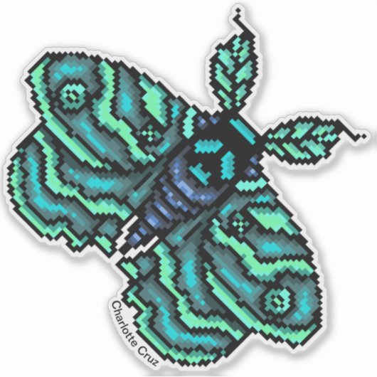 Pixel Blauwe mot met schedelontwerp Sticker (Voorkant)