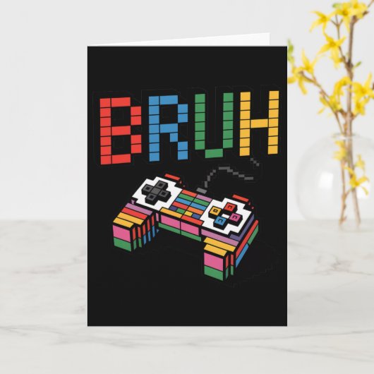 Pixel Block Gamer Controller Bruh Funny Retro Styl Kaart (Gele Bloem)