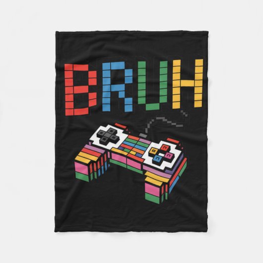 Pixel Block Gamer Controller Bruh Grappige Retro S Fleece Deken (Voorkant)