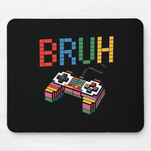 Pixel Block Gamer Controller Bruh Grappige Retro S Muismat (Voorkant)