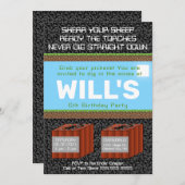 Pixel Block Gaming Birthday Invitation Kaart (Voorkant / Achterkant)