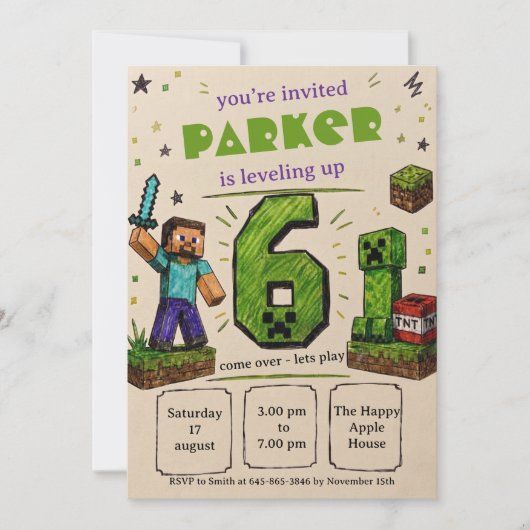 Pixel Block Verjaardag Kaart (Voorkant)