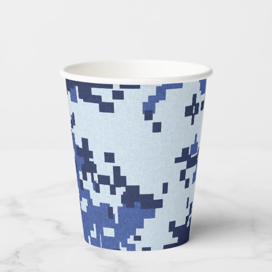Pixel Blue Camouflage Papieren Bekers (Achterkant)