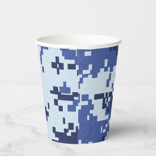 Pixel Blue Camouflage Papieren Bekers (Rechts)