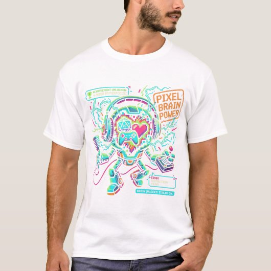 Pixel Brain Power Grafisch T-shirt (Voorkant)