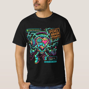 Pixel Brain Power Grafisch T-shirt