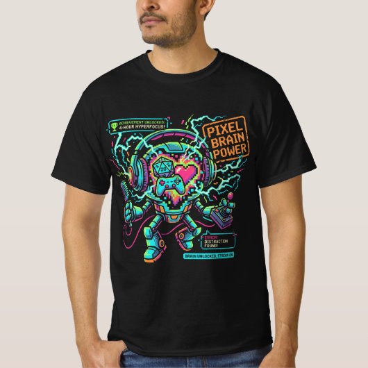 Pixel Brain Power Grafisch T-shirt (Voorkant)