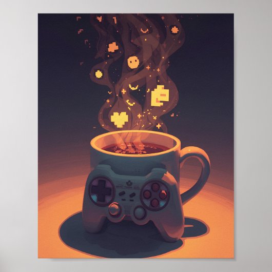 Pixel Brew Gamer Coffee Poster (Voorkant)
