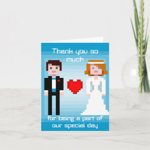 Pixel Bride en Groom - Dank u - Blauw Bedankkaart