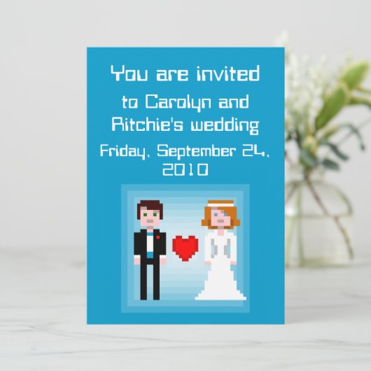 Pixel Bride en Groom - de Uitnodiging van het Wedd (Staand voorkant)