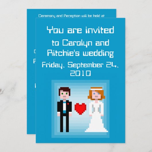 Pixel Bride en Groom - de Uitnodiging van het Wedd (Voorkant / Achterkant)