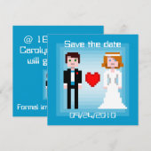 Pixel Bride en Groom - sparen de Datum - Blauw Save The Date (Voorkant / Achterkant)