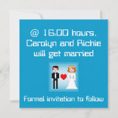 Pixel Bride en Groom - sparen de Datum - Blauw Save The Date (Achterkant)
