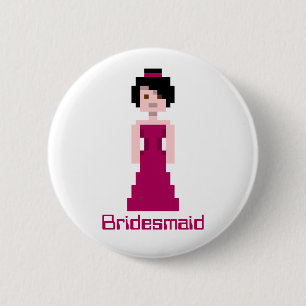 Pixel Bridesmaid - Maroon - zwart haar - Aangepast Ronde Button 5,7 Cm