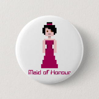 Pixel Bridesmaid - Maroon - zwart haar - Aangepast Ronde Button 5,7 Cm