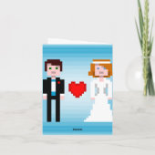 Pixel Bruid en Bruidegom - Dank je - Blauw Bedankkaart (Achterkant)