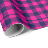 Pixel Buffalo Check Plaid in Pink & Navy Cadeaupapier (Rol Hoek)