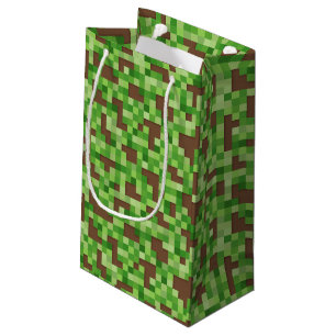 Pixel Camo Gamer Cadeauverpakking in Groen en Brui Klein Cadeauzakje