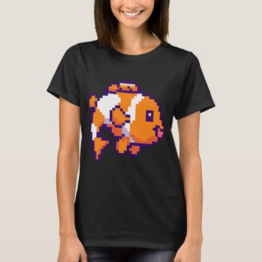 Pixel clownvis in oranje en wit t-shirt (Voorkant)