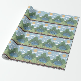 Pixel Countryside House Landscape Pattern Cadeaupapier