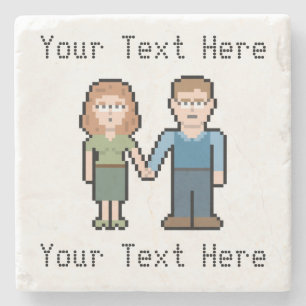 Pixel Custom Nerd Couple Stenen Onderzetter
