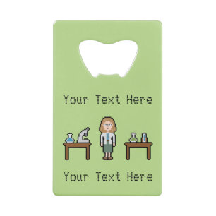 Pixel Custom Vrouw Scientist Creditkaart Flessenopener