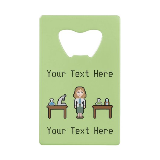 Pixel Custom Vrouw Scientist Creditkaart Flessenopener (Voorkant)
