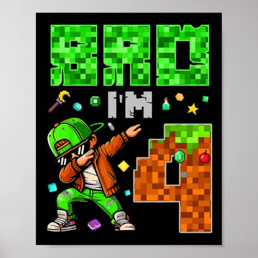 Pixel Dab Gamer Style Verjaardagscadeau Voor Jonge Poster (Voorkant)