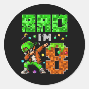 Pixel Dab Gamer Style Verjaardagscadeau voor jonge Ronde Sticker
