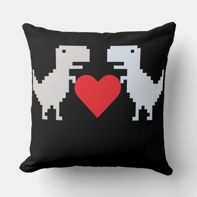 Pixel Dino Love – Cute Retro Worpkussen Kussen (Voorkant)