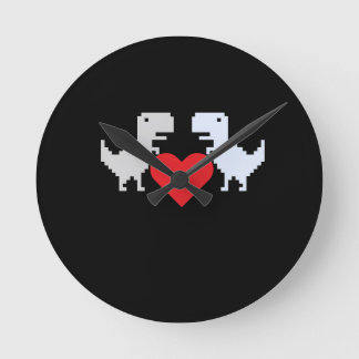 Pixel Dinosaur Love – Cute Keychain Gift for Coupl Ronde Klok