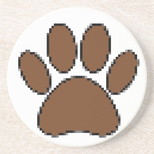 Pixel Dog Paw Print Zandsteen Onderzetter (Voorkant)