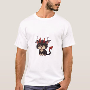 Pixel Duivel Kat Verward - Boos Schattig Kwaadaard T-shirt