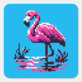 Pixel Flamingo - Levendige Retro Art Tropical Bird Vierkante Sticker (Voorkant)