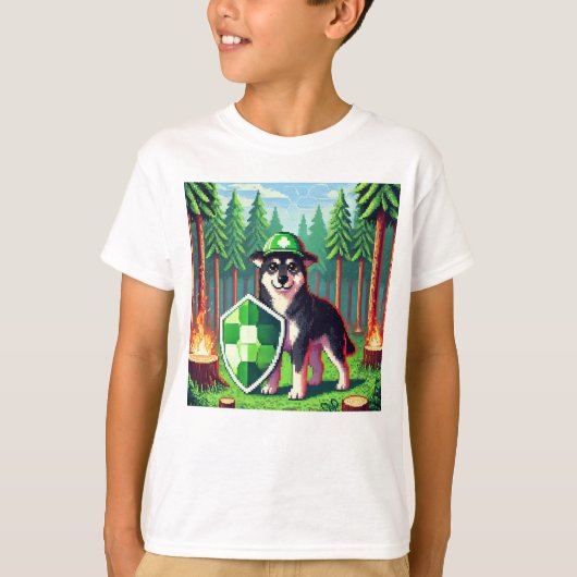 Pixel Friends: Bosbescherming (hond) #02 T-shirt (Voorkant)