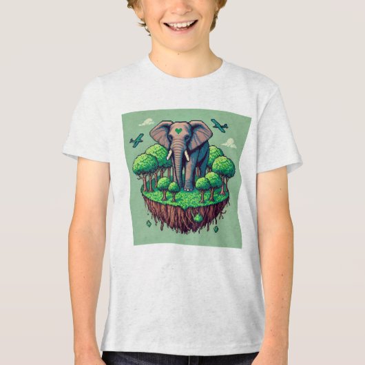 Pixel Friends: Bosbescherming (olifant) #01 Tri-Blend Shirt (Voorkant)